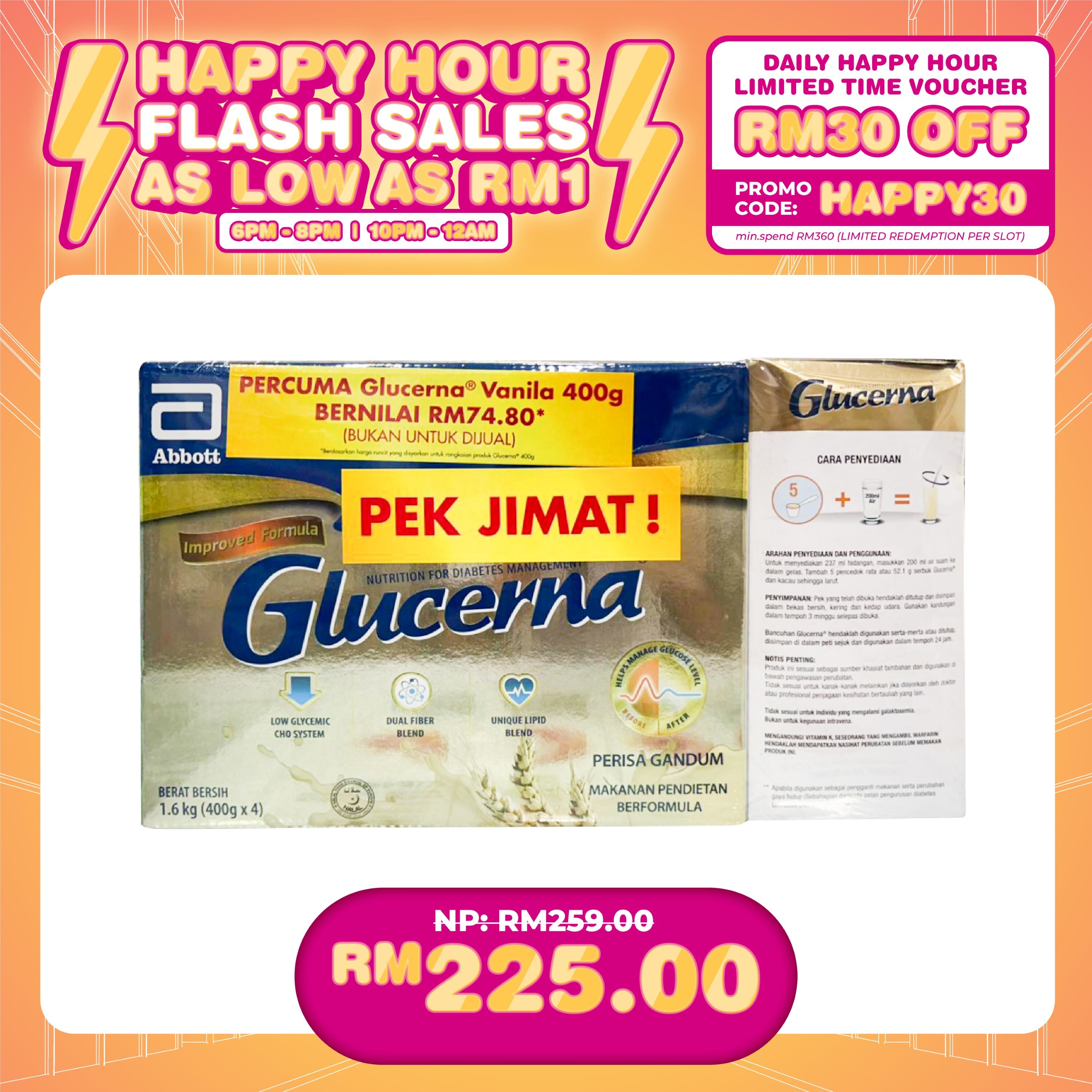 (HAPPY HOUR) GLUCERNA WHEAT 1.6KG + 400G BIB